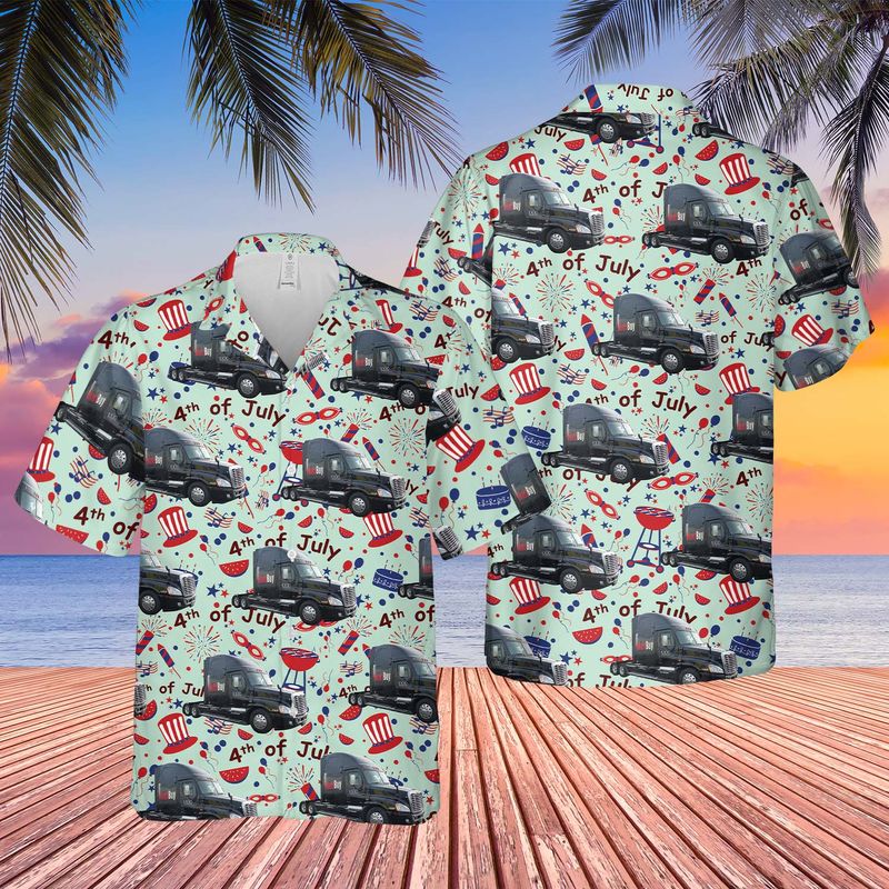 First-Generation Freightliner Cascadia 4Th Of July Hawaiian Shirt