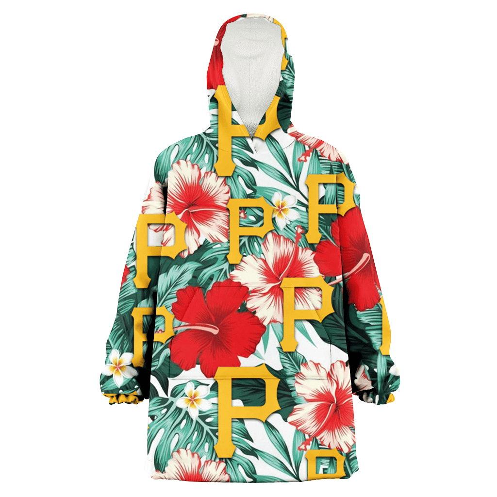 Pittsburgh Pirates Red Coral Hibiscus White Porcelain Flower Banana Leaf 3D Printed Hoodie Blanket Snug Hoodie