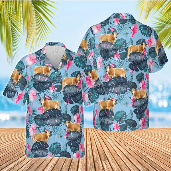 Simmental Blue Hibiscus Hawaiian Shirt, Farm Cow Hawaiian Shirt For Men And Women