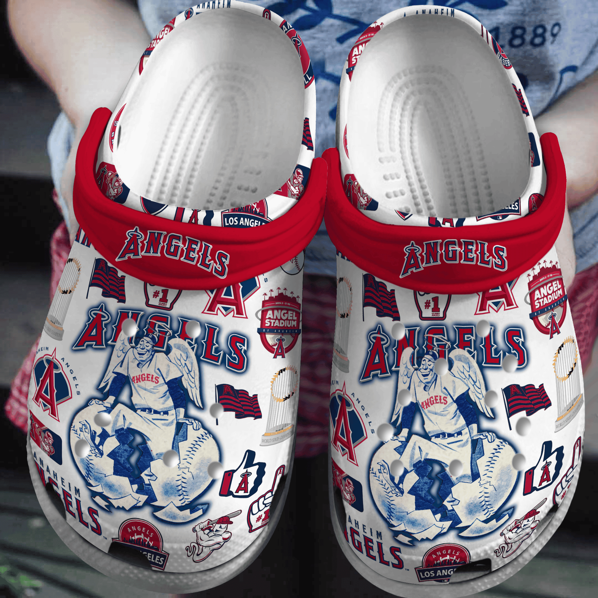 Los Angeles Angels Logo Baseball MLB Cheer Mascot White And Red Crocss Classic Clogs Shoes Ver16