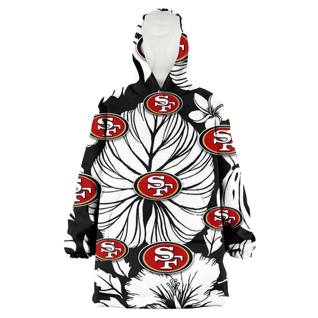 San Francisco 49ers White Hibiscus Porcelain Flower Palm Leaf Black 3D Printed Hoodie Blanket Snug Hoodie