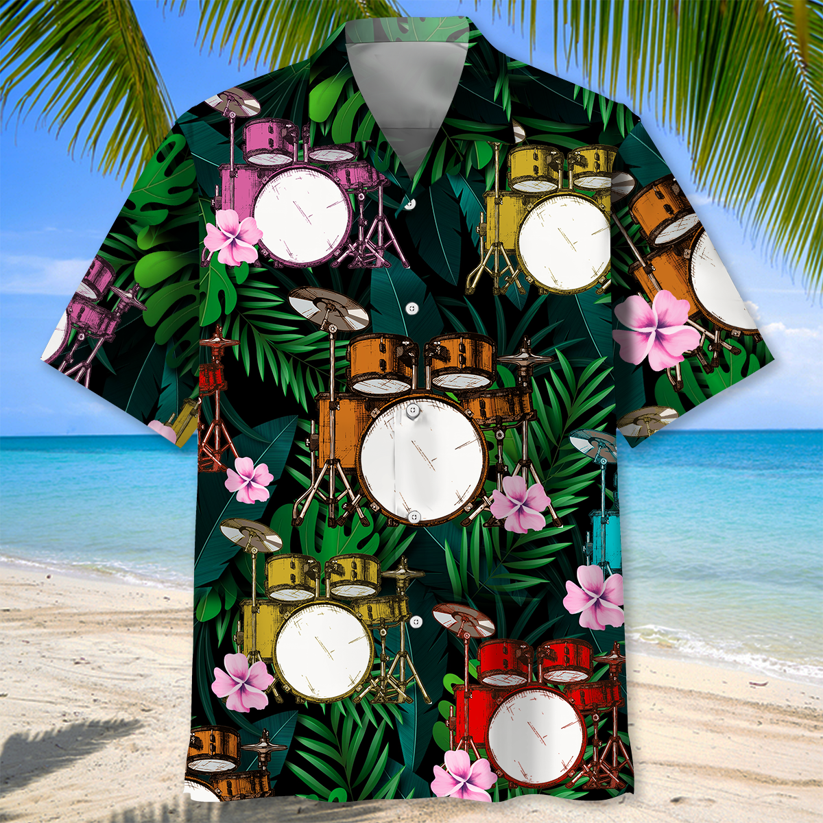 Drum Tropical Hawaiian Shirt, Men’S Hawaiian Shirt Tropical Aloha Shirts Short Sleeve Beach Holiday Casual Shirts