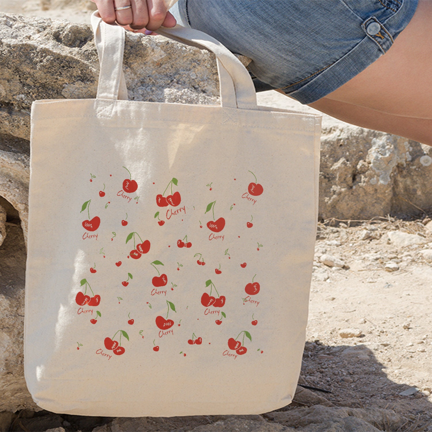 Cherry Tote Bag, Graphic Canvas Tote Bag, Fruit Tote, Cute Cherries Tote, Cherries Lovers Gift, Birthday Tote Bag Gift, Tote Bag For Girls