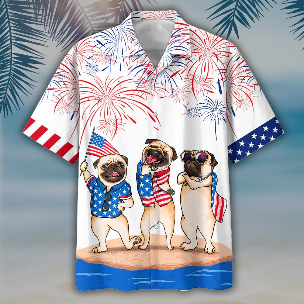 Pug Hawaiian Shirts – Independence Day Is Coming, Happy 4Th Of July American Pug Hawaii Shirt, Aloha Dog Shirt