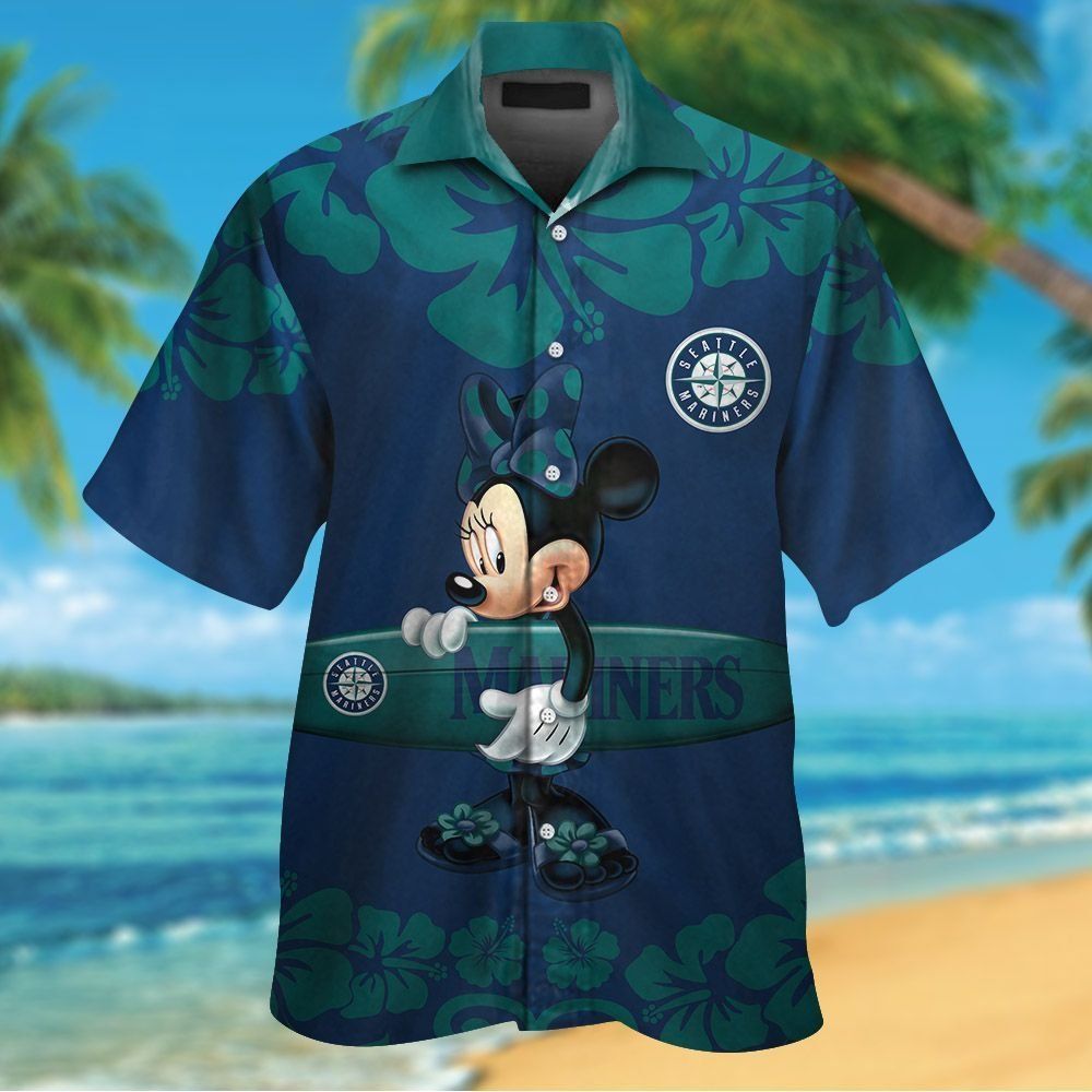 Seattle Mariners Minnie Mouse Short Sleeve Button Up Tropical Hawaiian Shirt