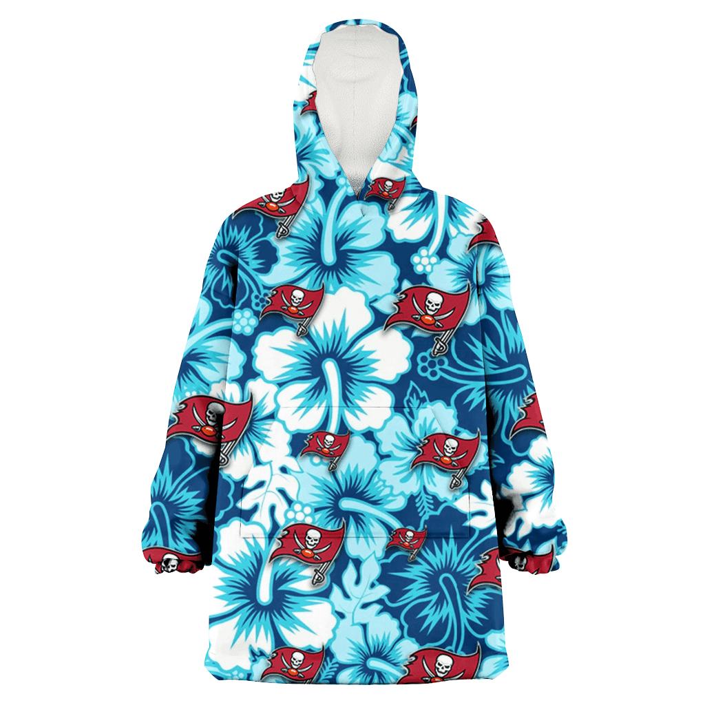 Tampa Bay Buccaneers White Blue Hibiscus Blue Background 3D Printed Hoodie Blanket Snug Hoodie