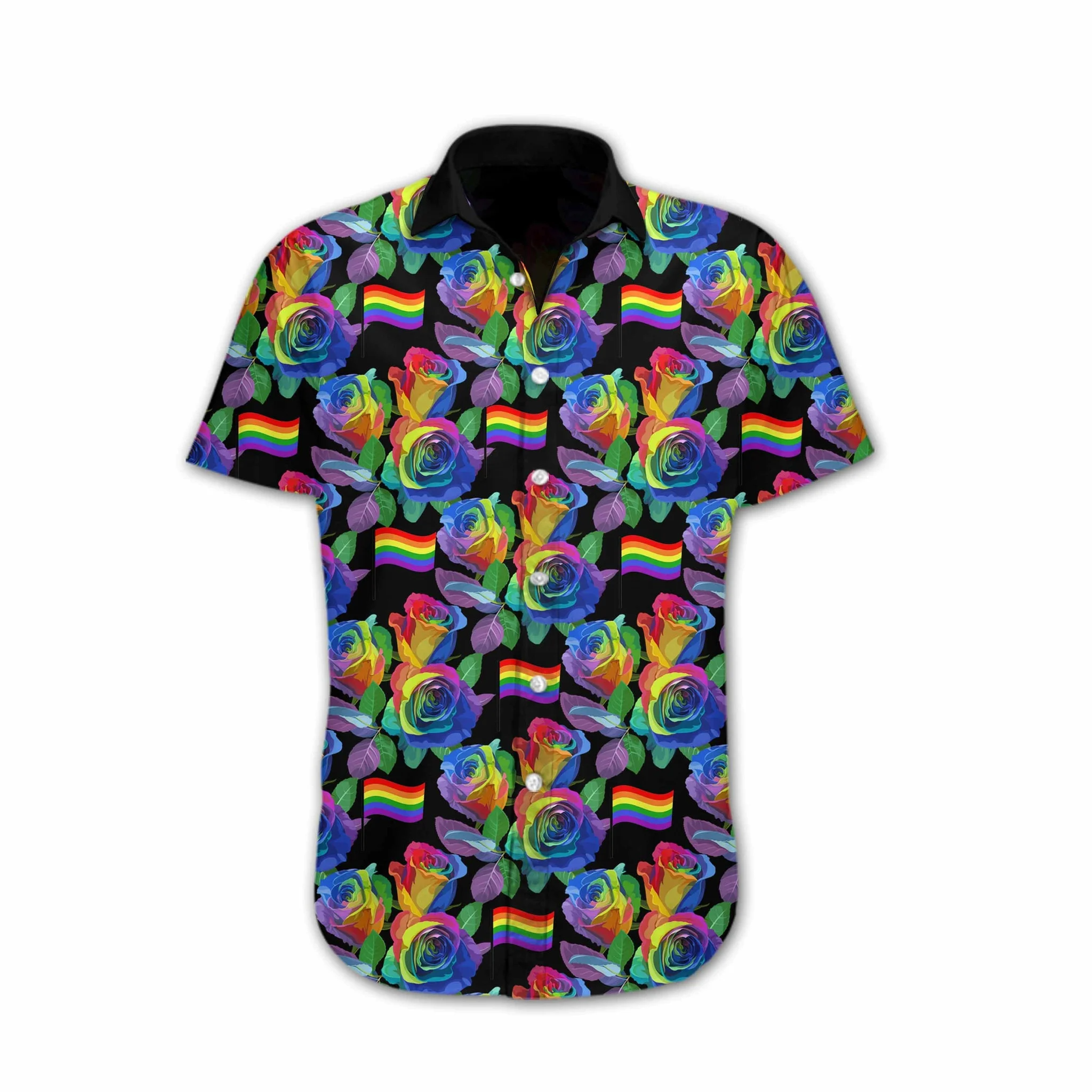 Ally Pride Shirt, Colorful Flag Of Lgbt Rose Design Hawaiian Shirt