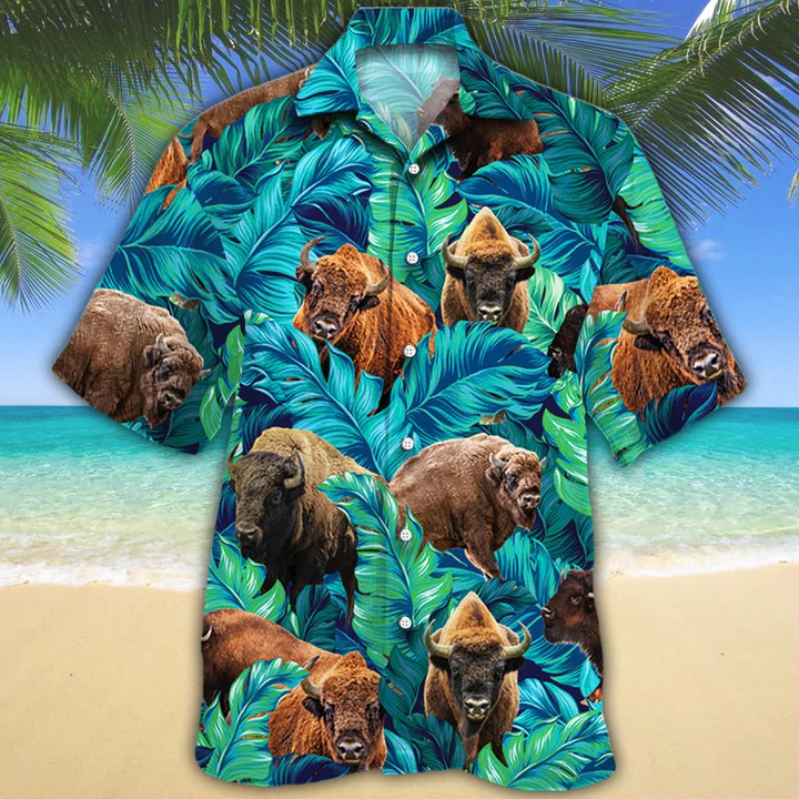 Bison Lovers Hawaiian Shirt, Animal Cow Hawaiian Shirt Men, Short Sleeve Hawaiian Aloha Shirt