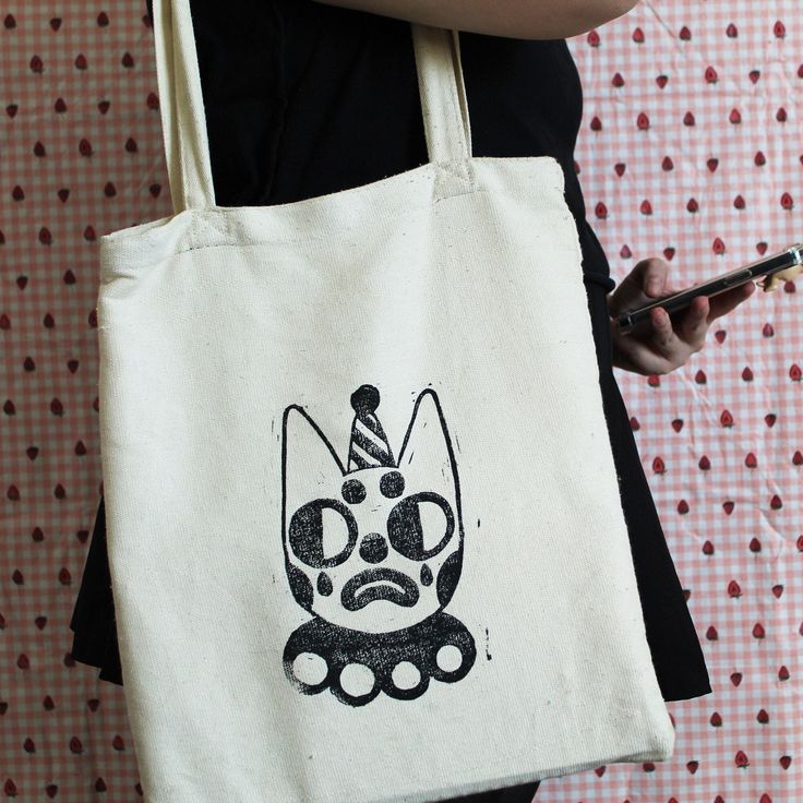 Clown Cat Block Printed Tote, Best Tote Bags Ideas, Cute Tote Bags Ideas, Tote Bag Design Ideas, Girls Tote Bag, Best Canvas Tote Bags Ideas