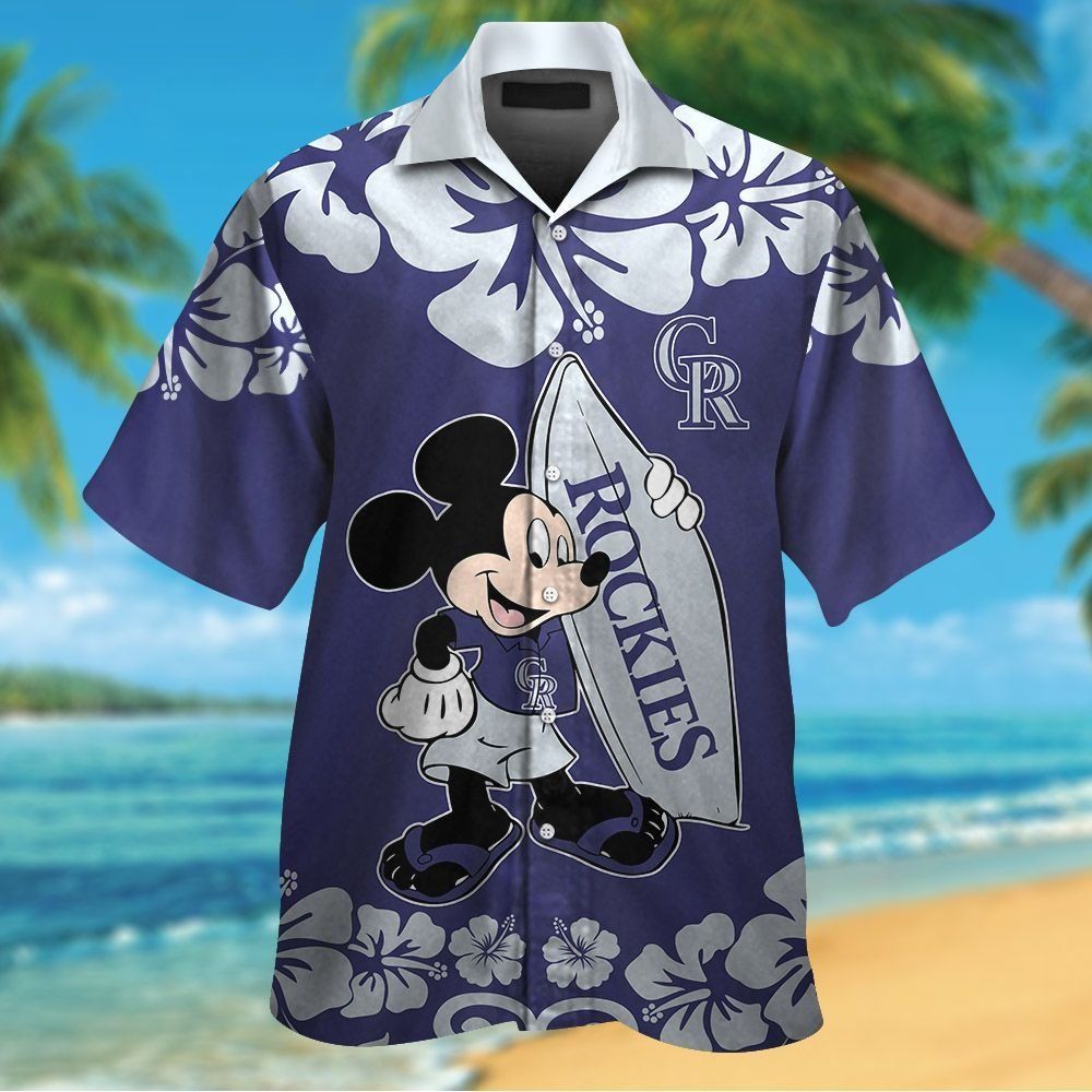 Colorado Rockies Mickey Mouse Short Sleeve Button Up Tropical Hawaiian Shirt