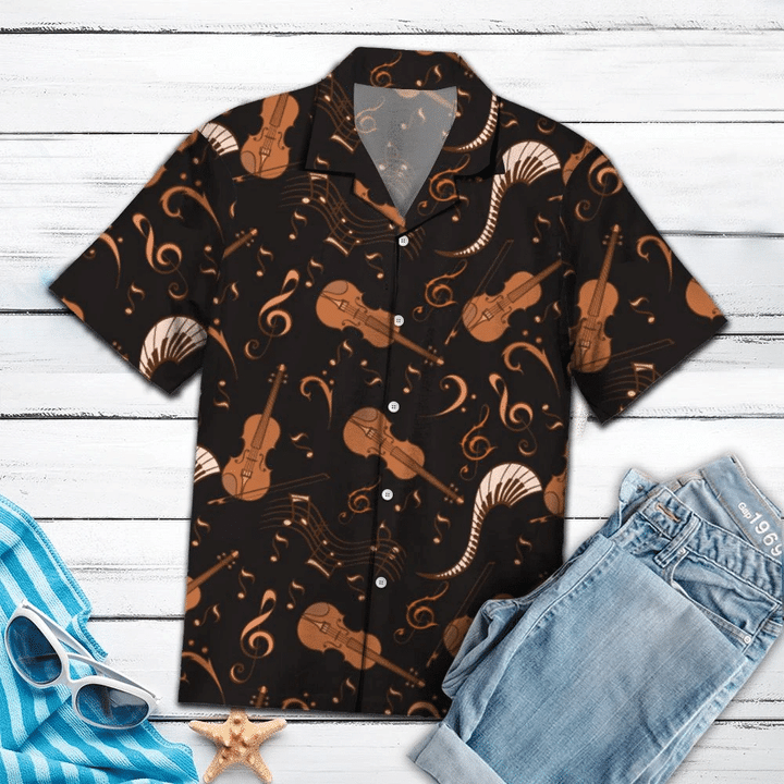 Amazing Violin Music Notes Black Theme Hawaiian Shirt