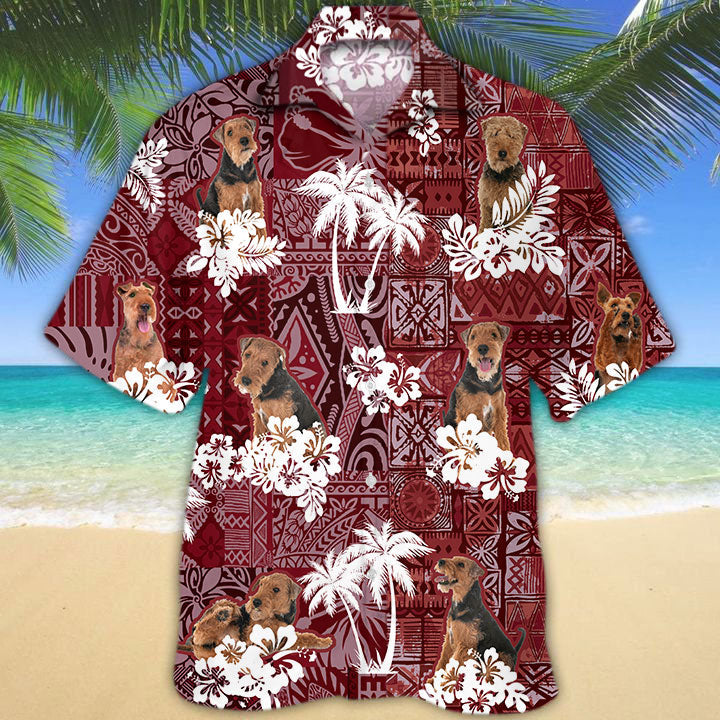 Welsh Terrier Hawaiian Shirt, Dog Hawaiian Shirt Red Tribal Pattern