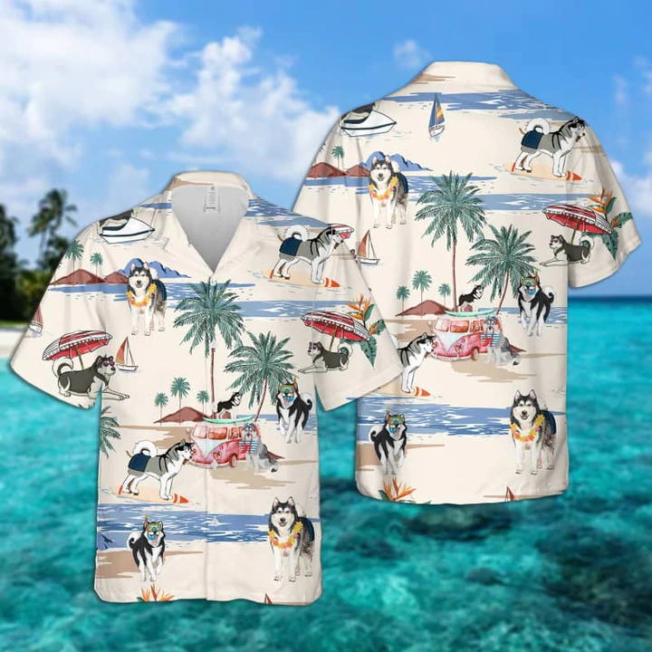 Alaskan Malamute Summer Beach Hawaiian Shirt, Hawaiian Shirts For Men, Hawaiian Shirts For Men, Aloha Beach Shirt