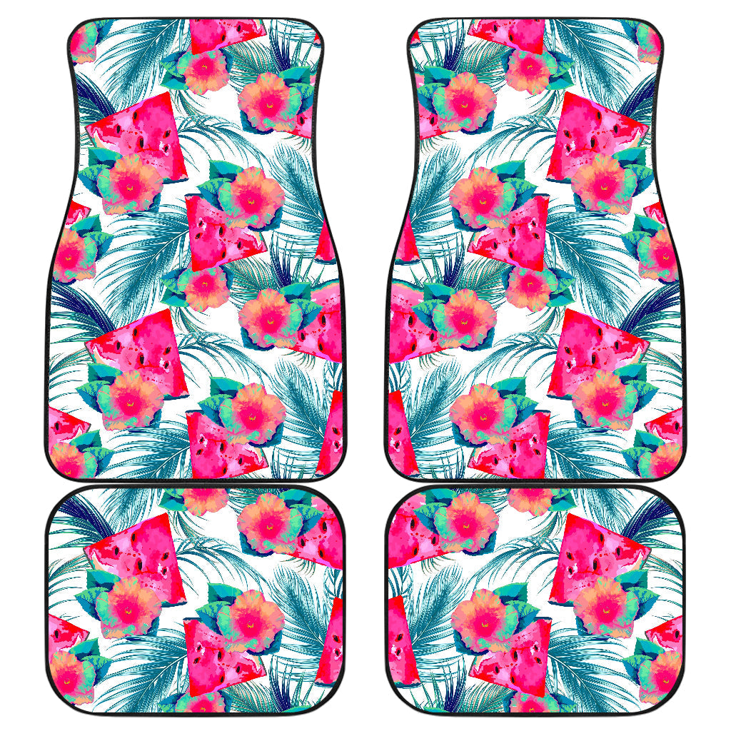 Watermelon Teal Hawaiian Pattern Print Front And Back Car Floor Mats, Front Car Mat