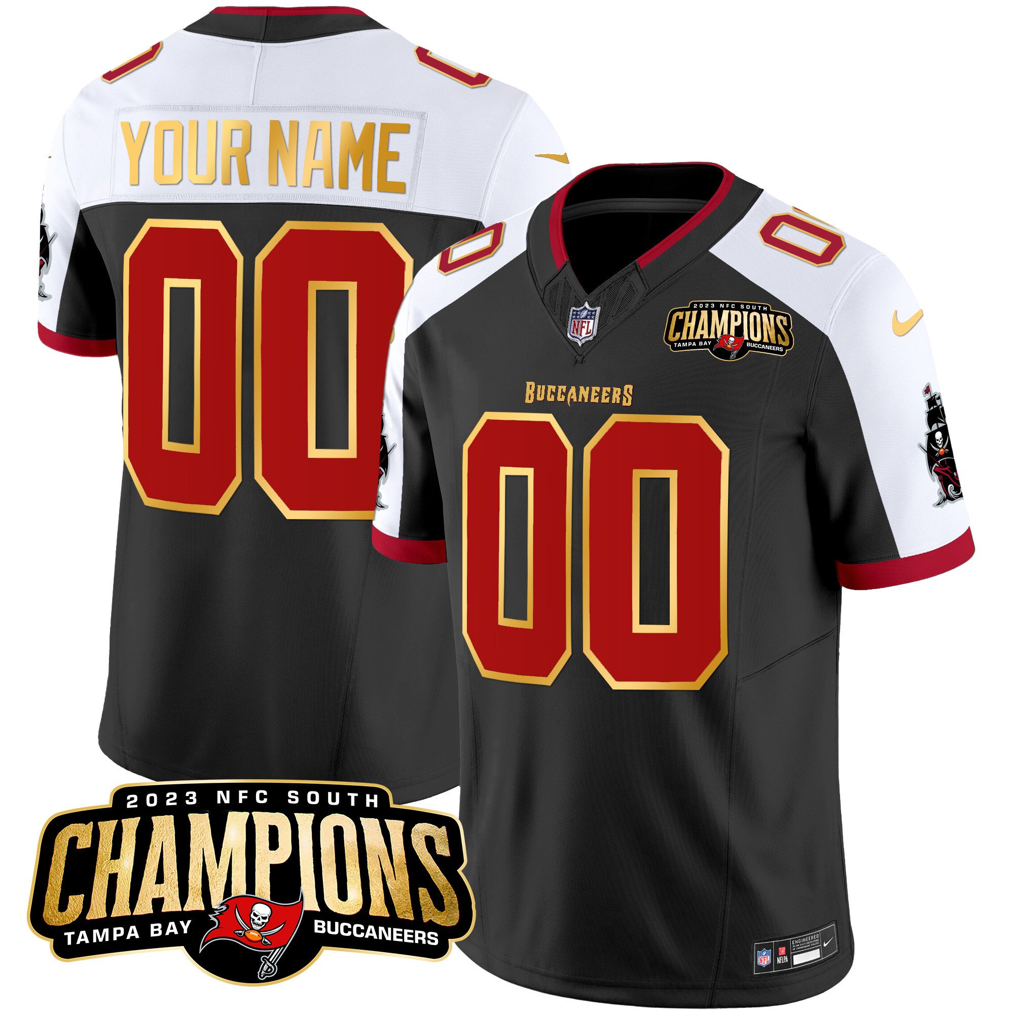 Buccaneers 2023 Nfc South Champions Patch Gold Trim Vapor Custom Jersey – All Stitched