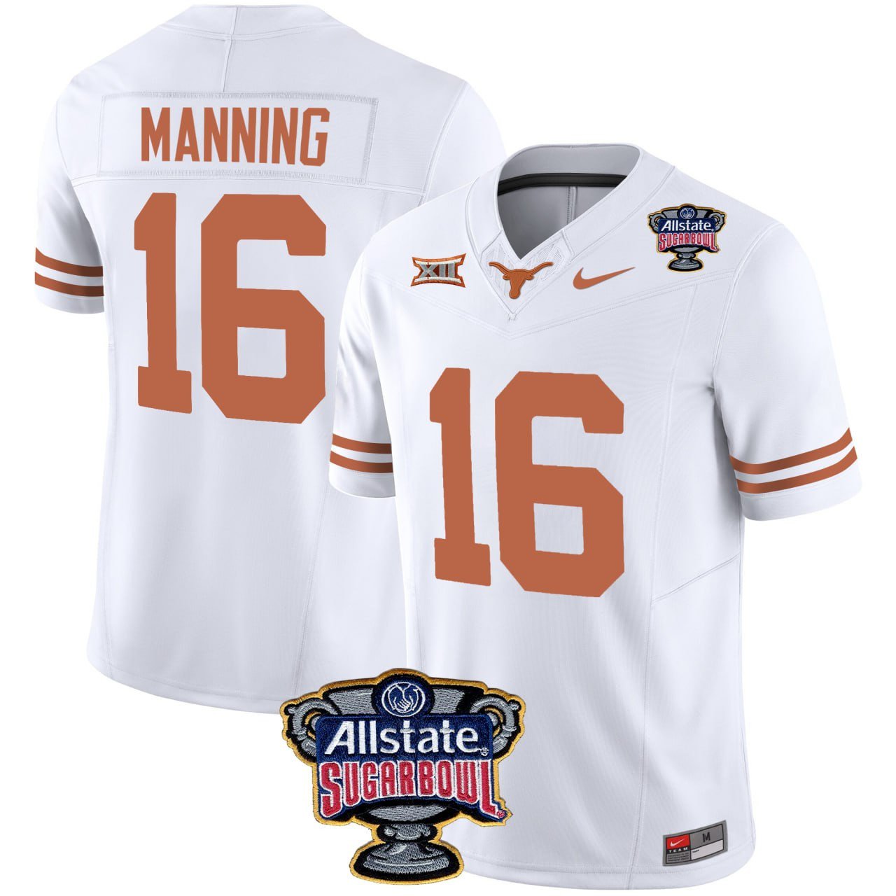 Arch Manning Texas Longhorns White Sugar Bowl Patch Jersey – All Stitched