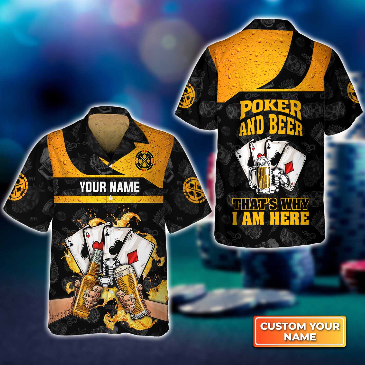 Poker And Beer That’S Why I’M Here Personalized Name 3D Hawaiian Shirt For Poker Players