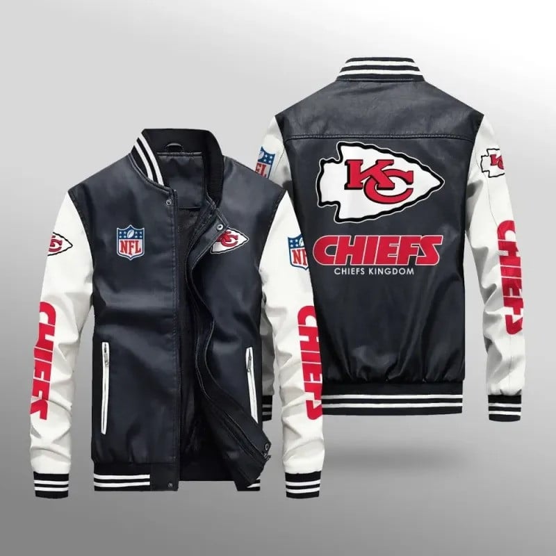 Kansas City Chiefs NFL Team Personalized Name Back Logo Leather Bomber Jacket