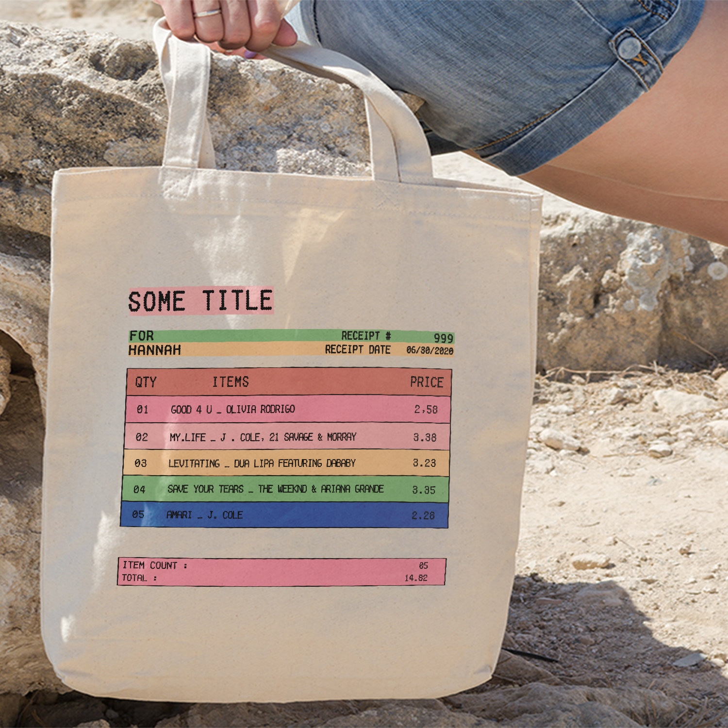 Custom Color Song Receipt Tote Bag, Customized Song Playlist Tote Bag, Personalized Song Canvas Tote Bag, Love Song Tote Bag, Song Art Tote