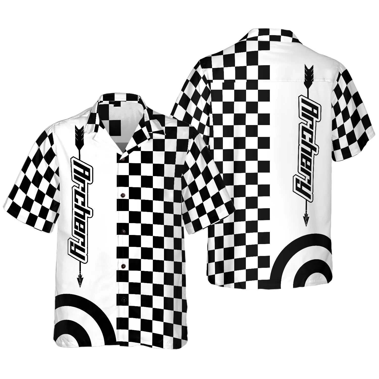 Checkerboard Style Archery Hawaiian Shirt, Black And White Pattern Archery Shirt, Gift For Archer