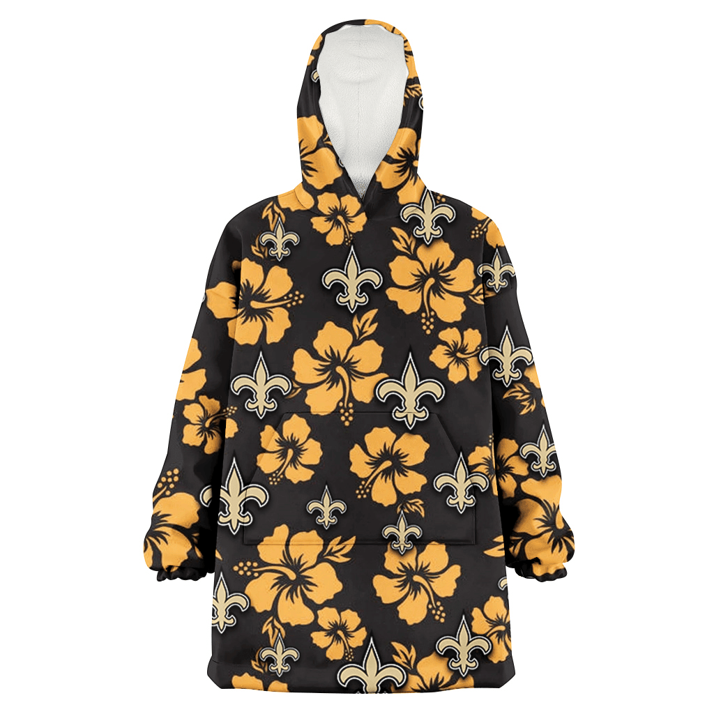 New Orleans Saints Tiny Yellow Hibiscus Black Background 3D Printed Hoodie Blanket Snug Hoodie