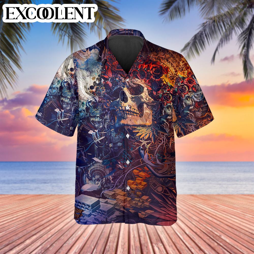 Floral Grateful Dead Halloween costume  Skull Hawaiian Shirt - Mens Hawaiian Shirt - Best Hawaiian Shirts - Skull Gifts For Him