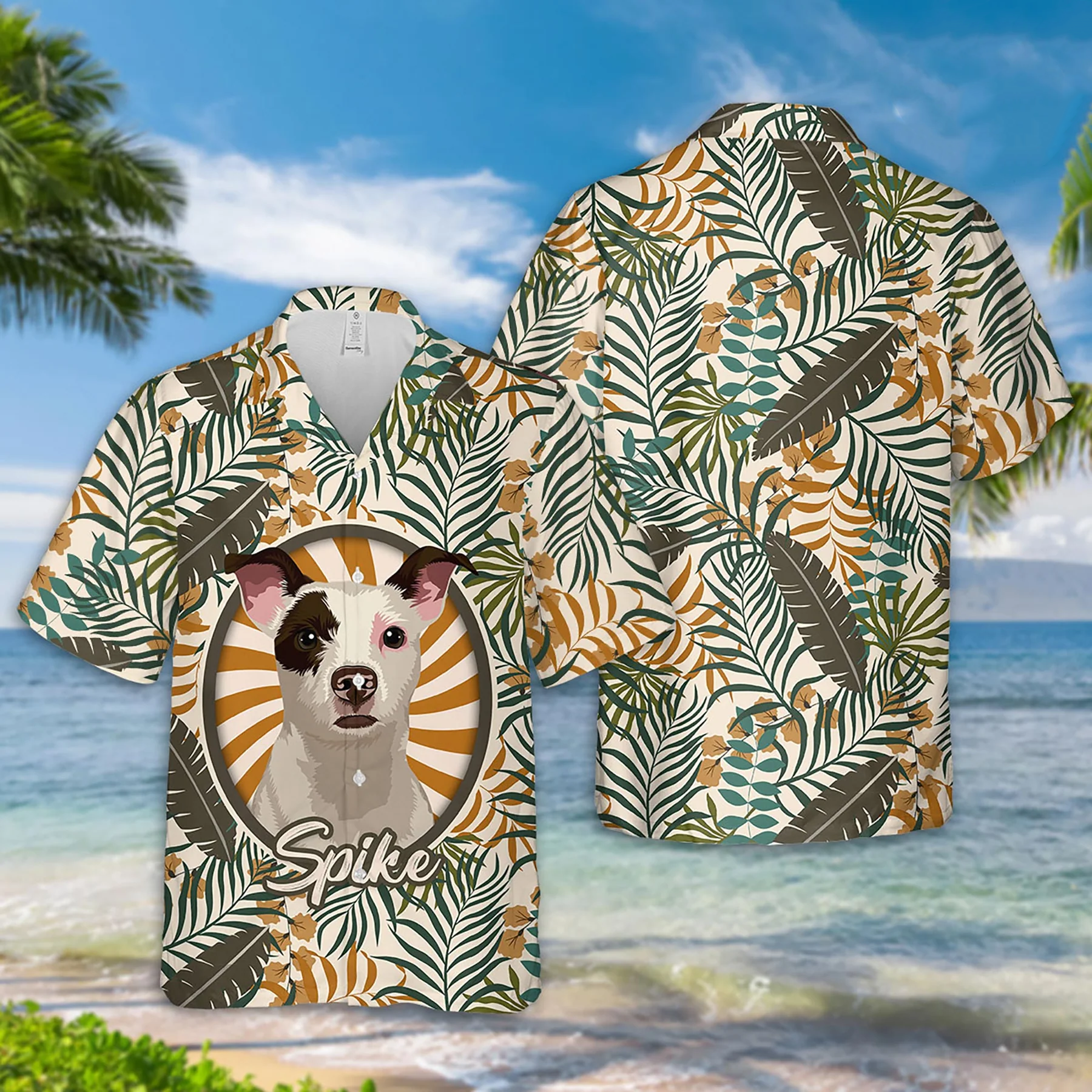 Hawaiian Shirt With Dog Face Hand-Painted, Tropical T- Shirt Mens, Custom Print Hawaiian Shirt