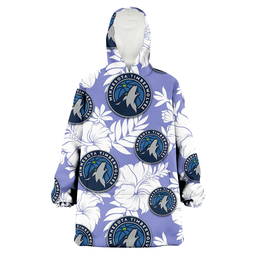 Minnesota Timberwolves White Hibiscus Light Purple Background 3D Printed Hoodie Blanket Snug Hoodie