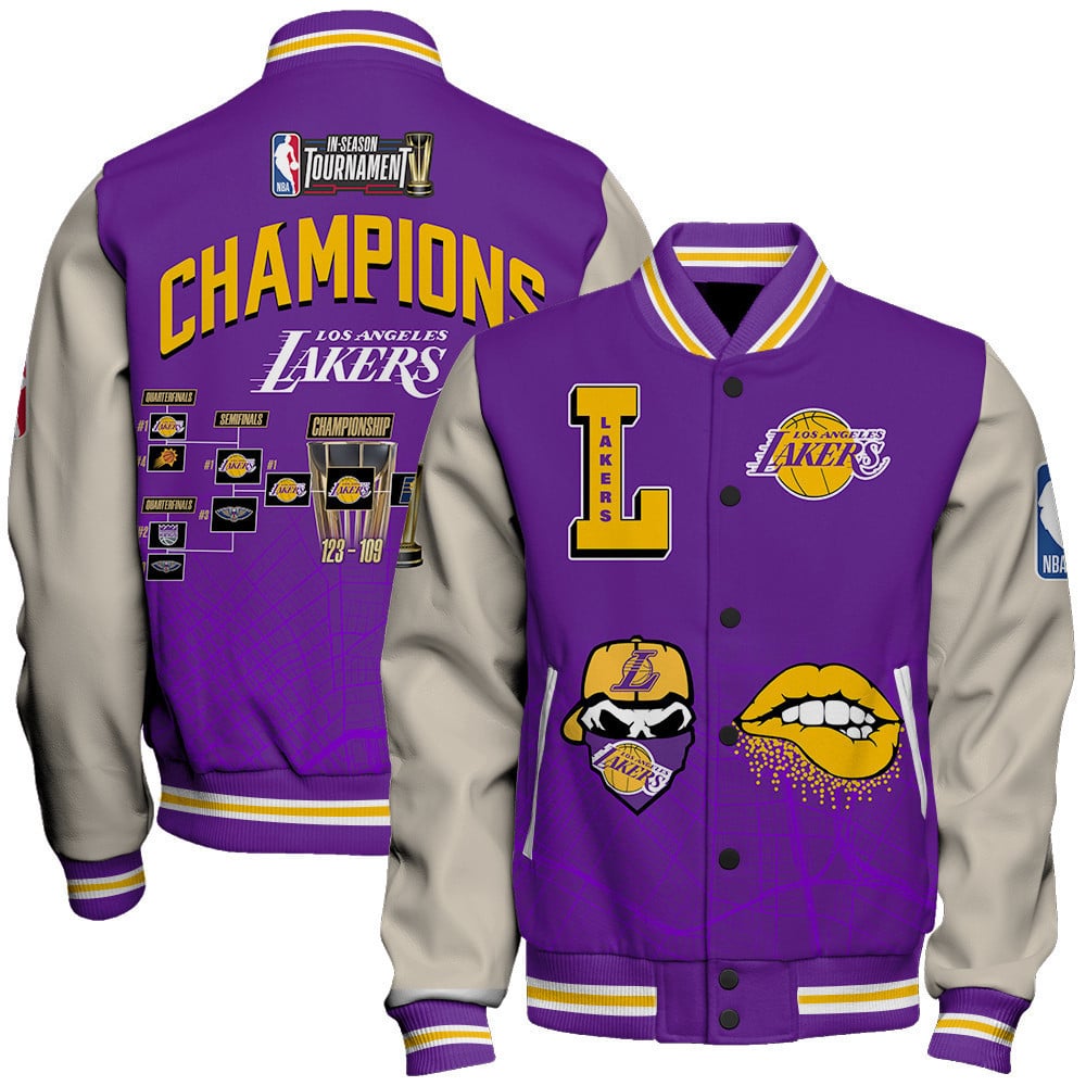 Los Angeles Lakers National Basketball Association Champions Print Varsity Jacket SFAT