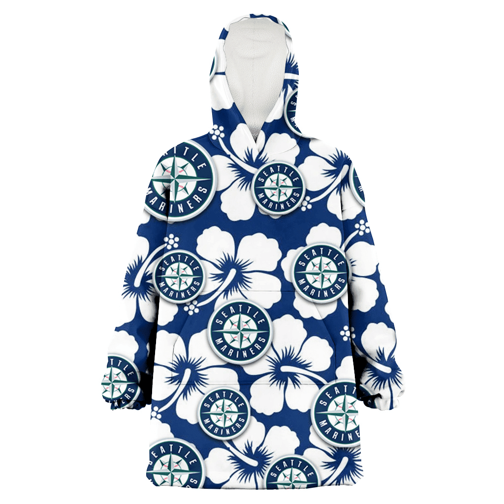 Seattle Mariners Modern White Hibiscus Navy Background 3D Printed Hoodie Blanket Snug Hoodie