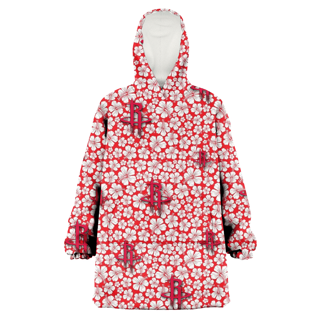 Houston Rockets Tiny White Hibiscus Pattern Red Background 3D Printed Hoodie Blanket Snug Hoodie