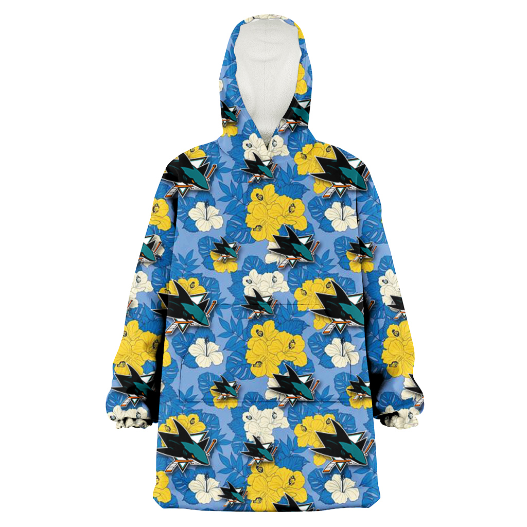 San Jose Sharks Yellow White Hibiscus Powder Blue Background 3D Printed Hoodie Blanket Snug Hoodie