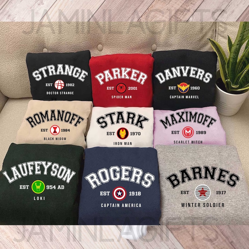 Marvels Sweatshirt, Avengers Team Shirt, Marvel Superhero Shirt, Loki Shirt, Parker 2001 Shirt, Rogers 1918, Marvel Family Shirt Hoodyx Style