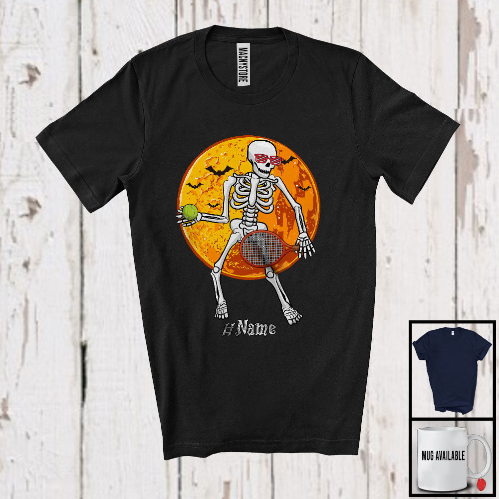 Personalized Skeleton Playing Tennis, Scary Halloween Custom Name Tennis Player, Sport T-Shirt