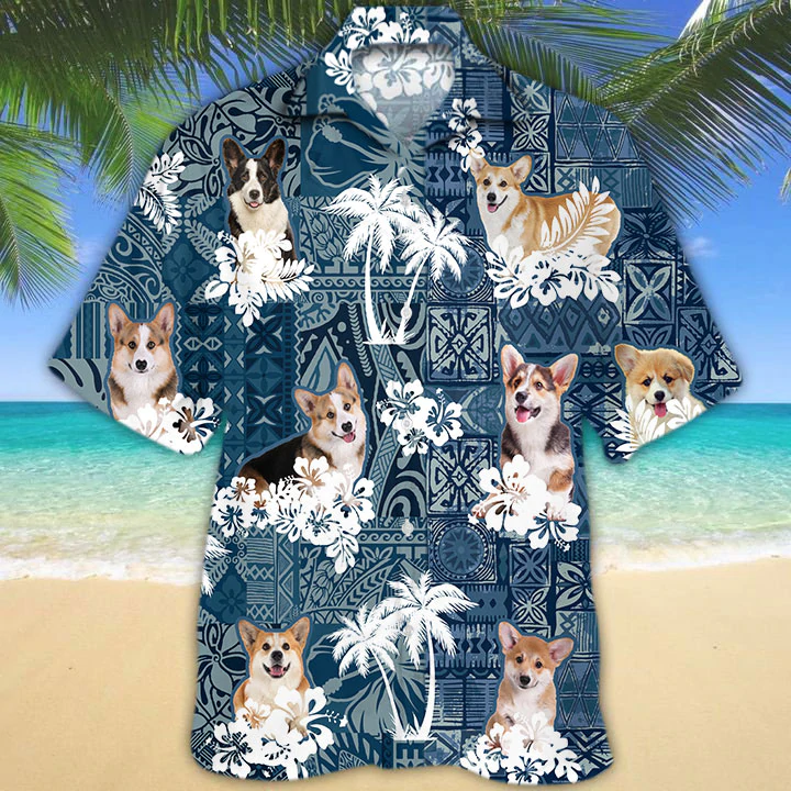 Welsh Corgi Hawaiian Shirt, Corgi Flowers Aloha Shirt, Men’S Hawaiian Shirt, Women’S Hawaiian Shirt