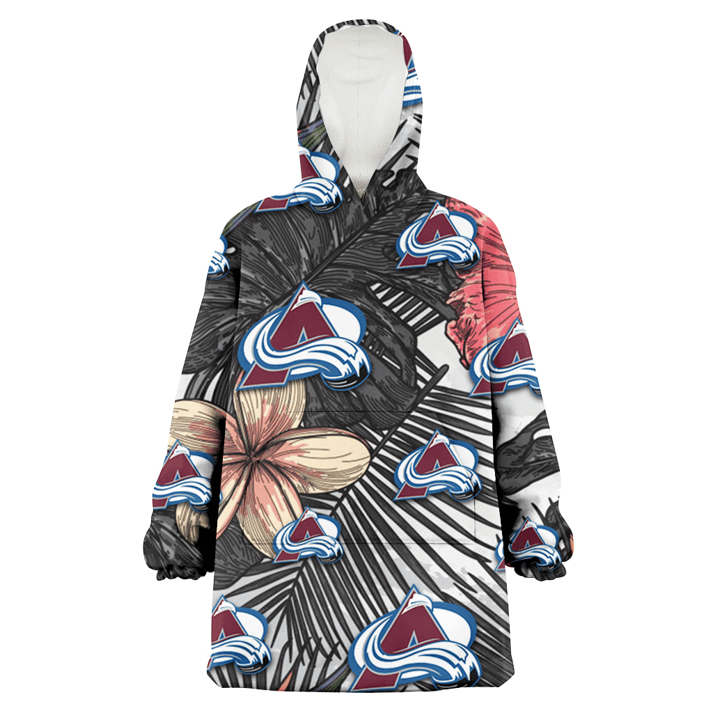 Colorado Avalanche Pink Sketch Hibiscus Gray Palm Leaf White Background 3D Printed Hoodie Blanket Snug Hoodie