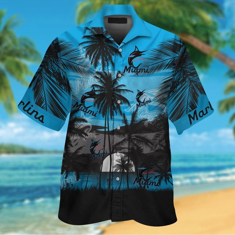 Miami Marlins Short Sleeve Button Up Tropical Shirt Hawaiian Shirt