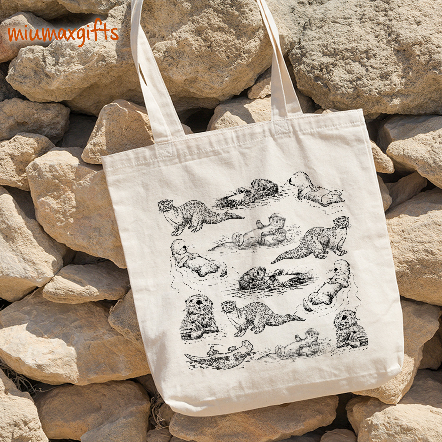 Otter Cotton Tote Bag, Otter Tote Bag, Otter Bag, Design By Miumaxgift, Wildlife Bag, Cotton Tote Bag, Eco-Friendly Tote Bag, Animal Bag