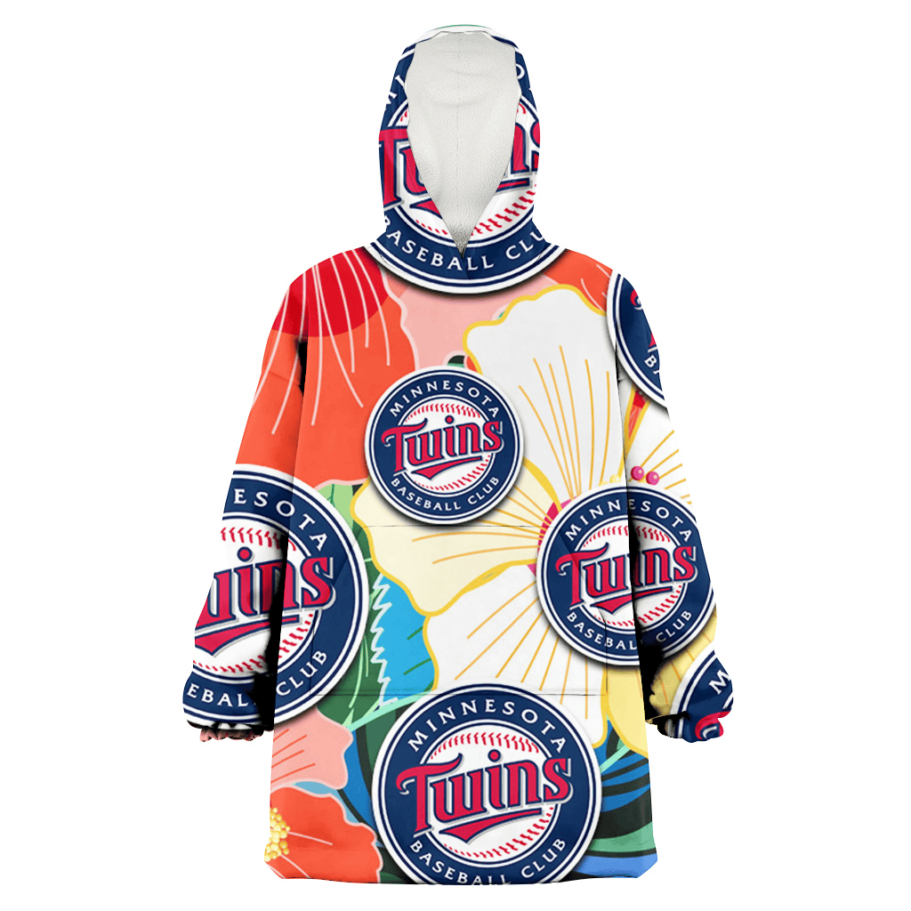 Minnesota Twins Orange White Tropical Hibiscus Green Leaf 3D Printed Hoodie Blanket Snug Hoodie