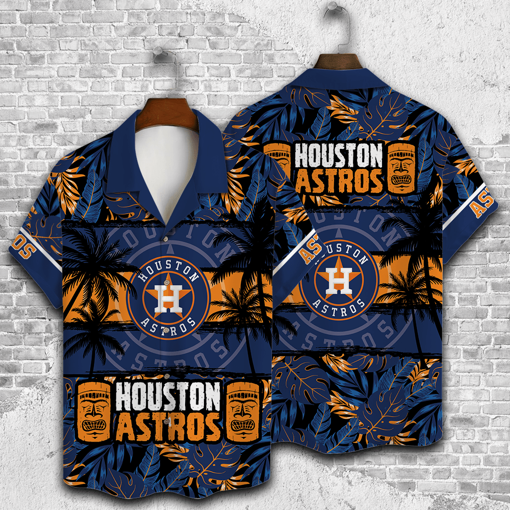 Houston Astros All Over Print Hawaiian Shirt With Palm Trees