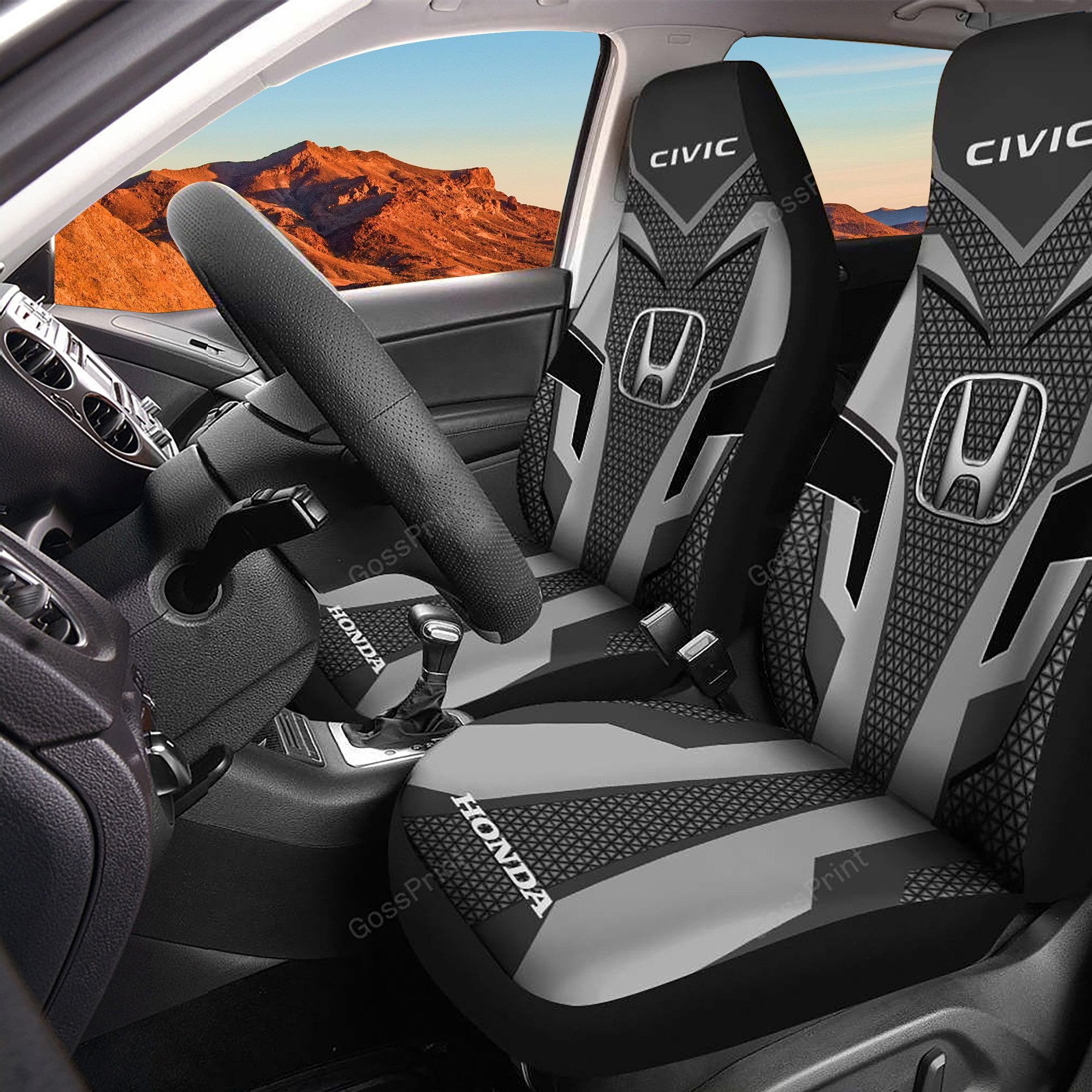 Honda Civic Logo Car Seat Cover Set (Grey) CSC5302
