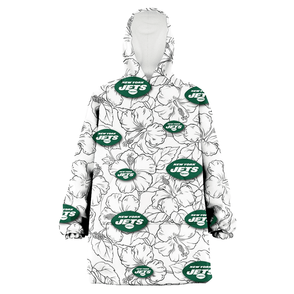 New York Jets White Sketch Hibiscus Pattern White Background 3D Printed Hoodie Blanket Snug Hoodie