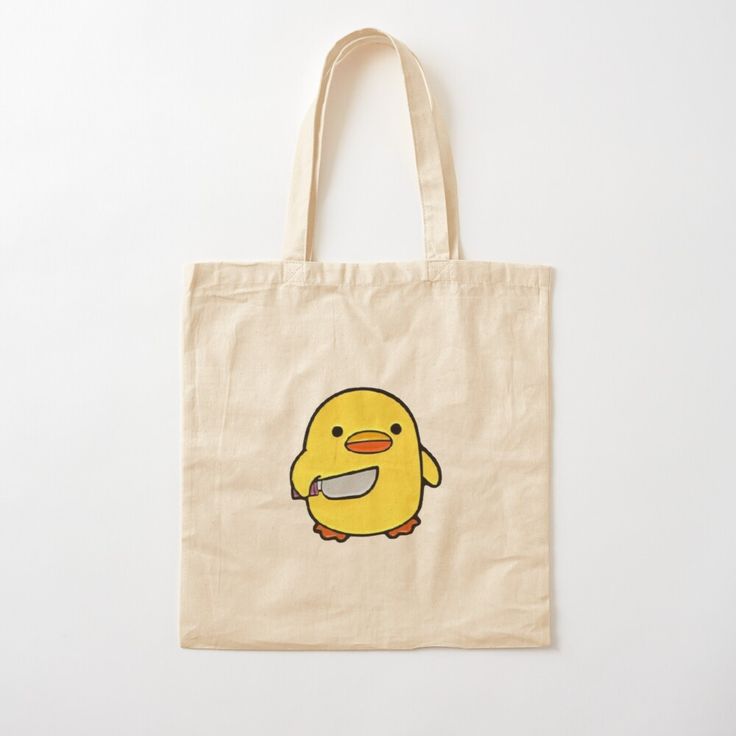 Cute Duck With Knife Duckling Meme Cotton Tote Bag by vibeytees, Best Tote Bags Ideas, Cute Tote Bags Ideas, Tote Bag Design Ideas, Girls Tote Bag, Best Canvas Tote Bags Ideas