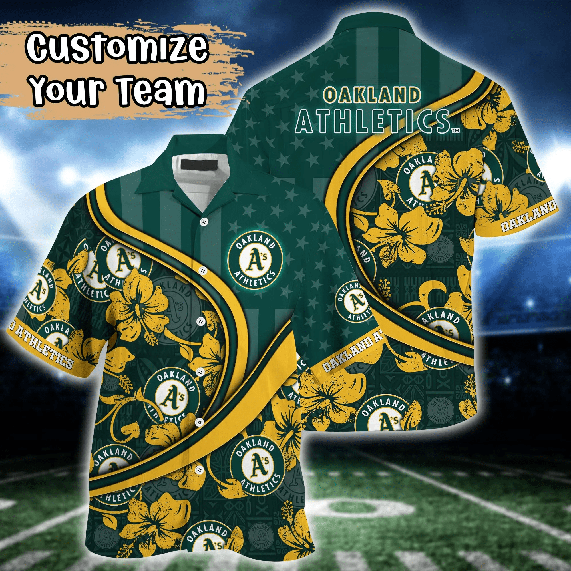 Oakland Athletics Mlb Us Flag Hawaiian Shirt Custom Summer Aloha Shirt