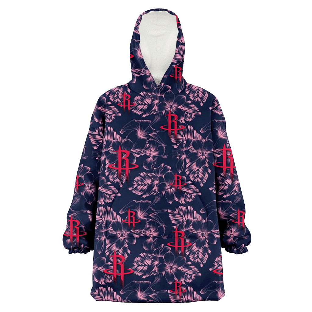 Houston Rockets Thistle Sketch Hibiscus Dark Slate Blue Background 3D Printed Hoodie Blanket Snug Hoodie