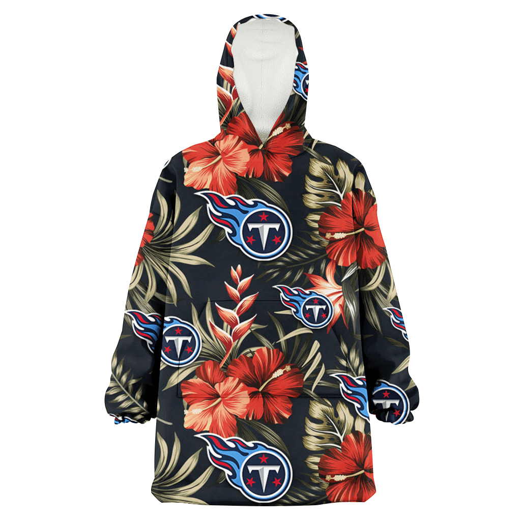 Tennessee Titans Red Hibiscus Green Leaf Dark Background 3D Printed Hoodie Blanket Snug Hoodie