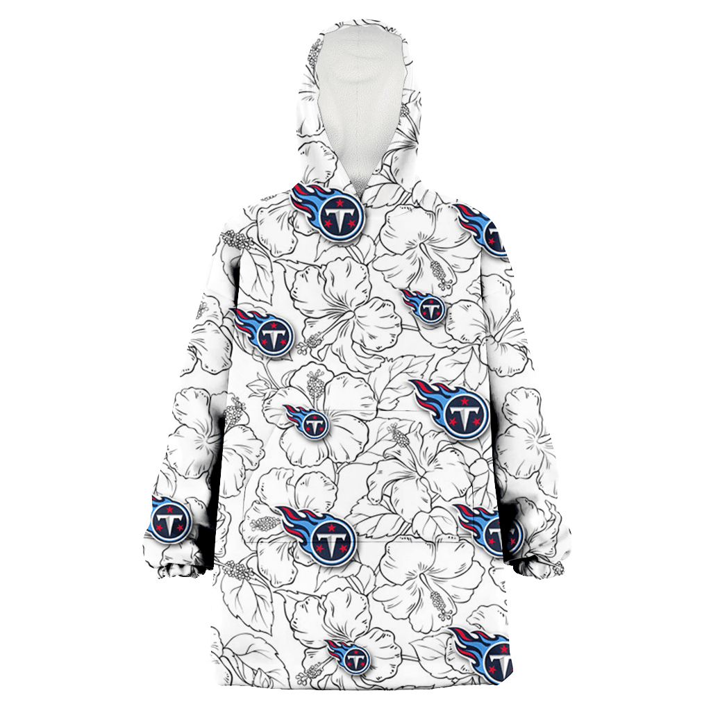 Tennessee Titans White Sketch Hibiscus Pattern White Background 3D Printed Hoodie Blanket Snug Hoodie