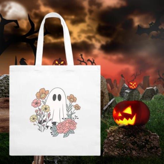 Floral Ghost Halloween Cotton Tote Bag Lightweight, Best Tote Bags Ideas, Cute Tote Bags Ideas, Tote Bag Design Ideas, Girls Tote Bag, Best Canvas Tote Bags Ideas