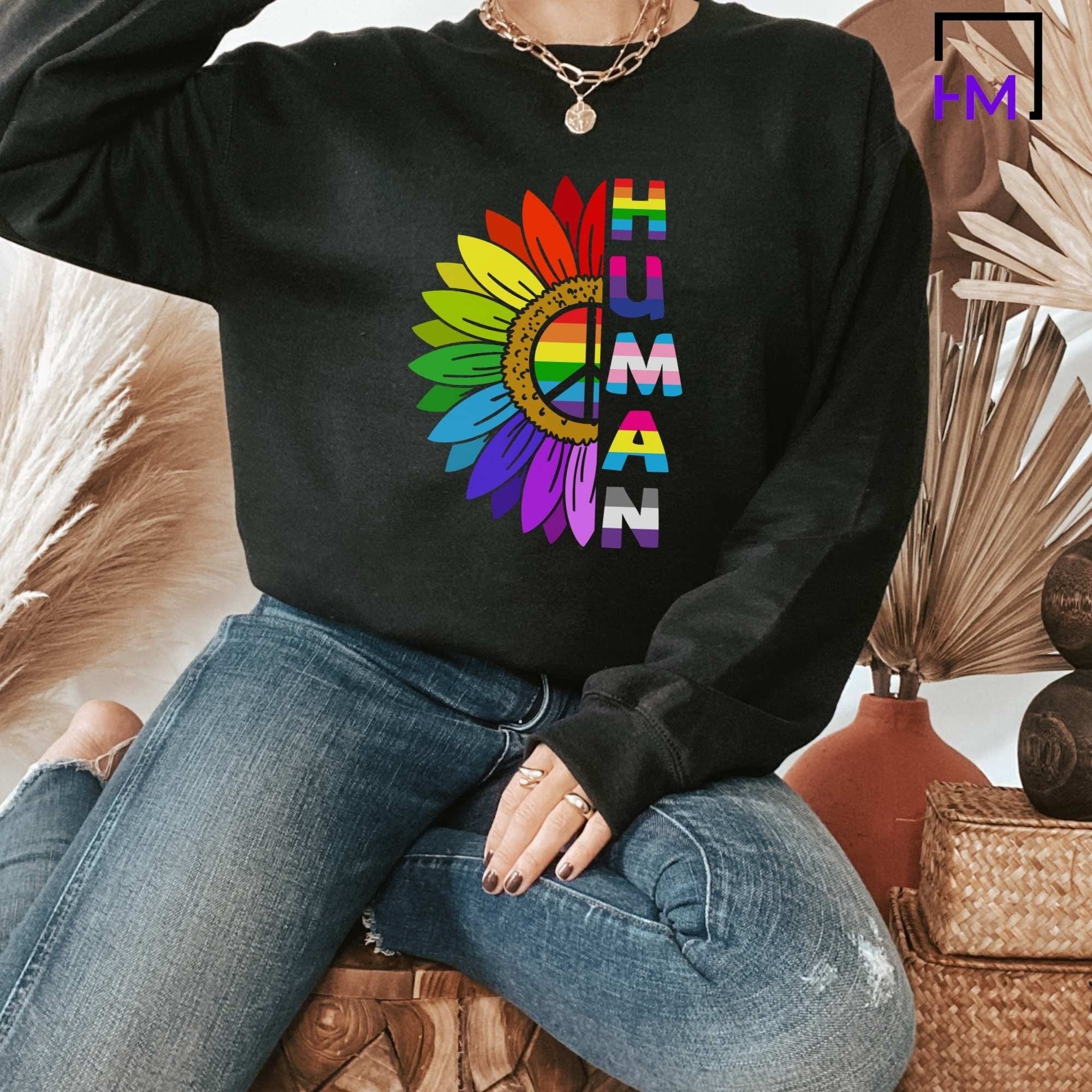 Lgbt Pride T-Shirts, Lgbtq Shirt, Equality Shirt, Love Is Love Shirt, Be Kind Gift, Gay Shirt, Human Rights Sunflower Lesbian Women Tees
