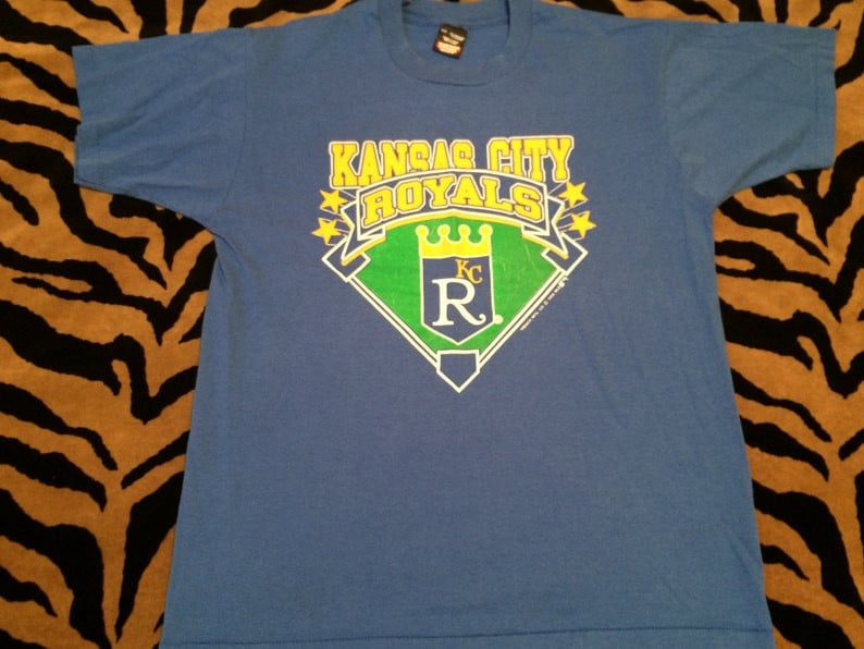 Vintage 1980S Kc Kansas City Royals American League Baseball Blue Screen Stars Best 50 50 Large Blue Tshirt